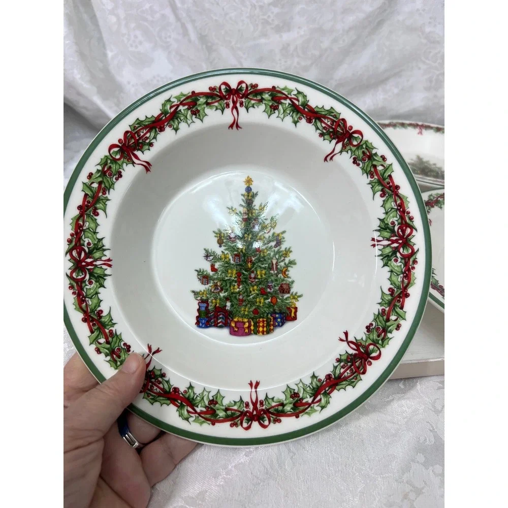 Christopher Radko Traditions Holiday Christmas Tree Soup Bowls Set of 4